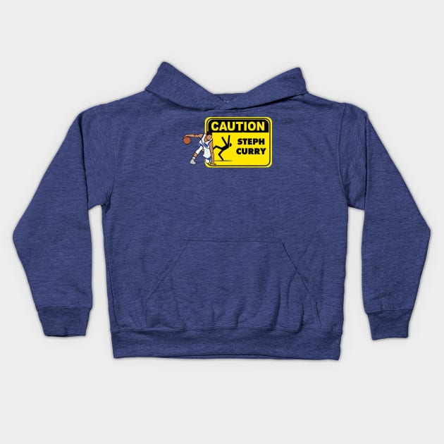 Steph Curry Funny Caution Ankle Breaker - NBA Golden State Warriors Kids Hoodie by xavierjfong